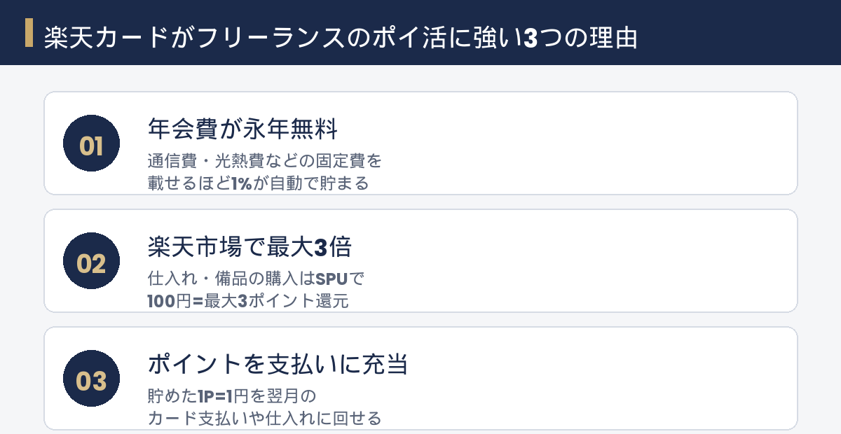 楽天カードがフリーランスのポイ活に強い理由の図解