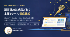 Notta Brainと主要AI議事録ツール（ChatGPT・Gemini・tl;dv・Fireflies）を比較するイメージ図
