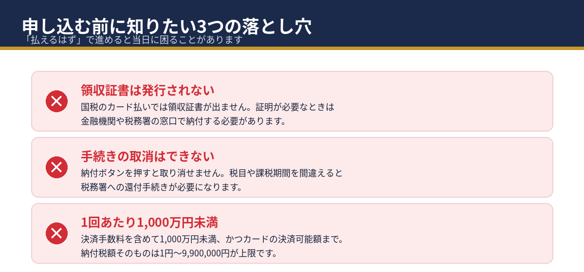 国税のクレジットカード納付で気をつけたい3つの落とし穴