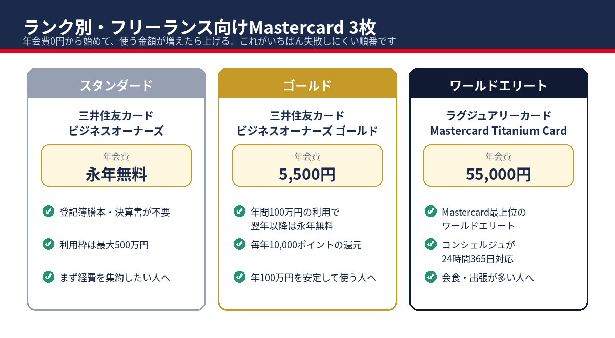ランク別のフリーランス向けMastercard 3枚