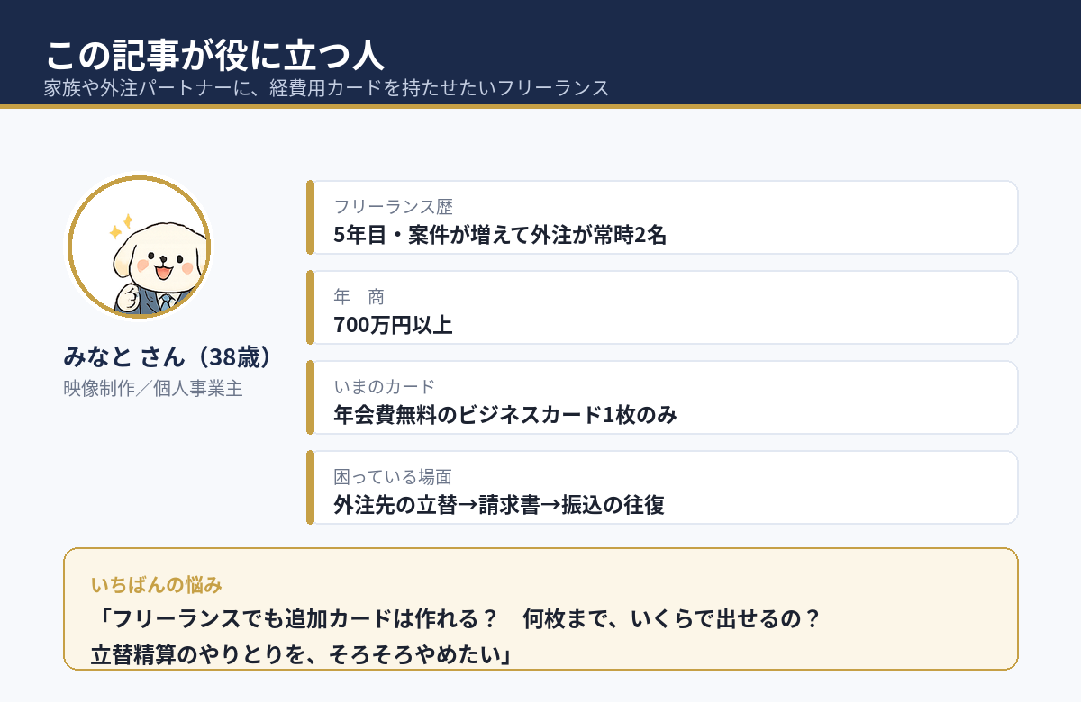 追加カードを検討するフリーランスのペルソナ
