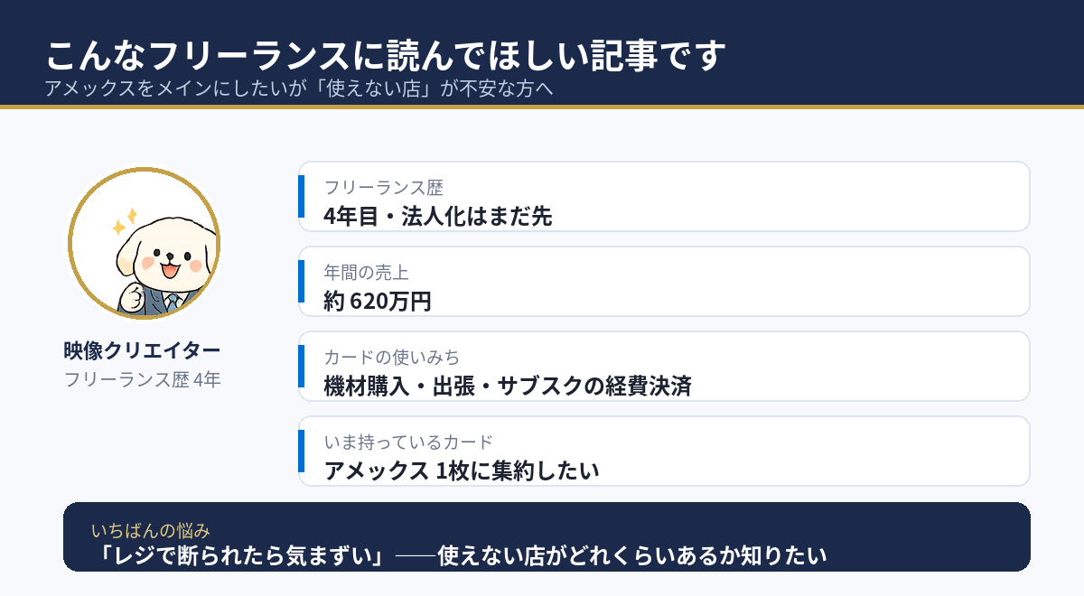 アメックスが使えない店に悩むフリーランスのペルソナ