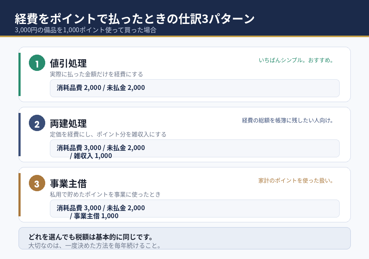楽天ポイントで経費を払ったときの仕訳3パターン
