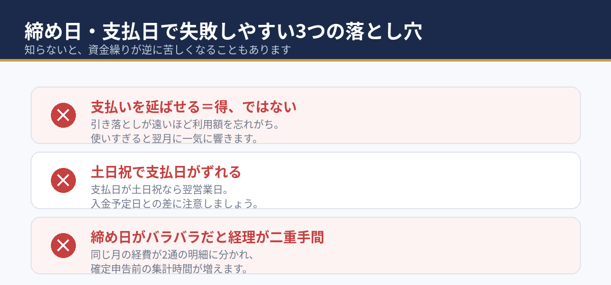 締め日・支払日で失敗しやすい3つの落とし穴