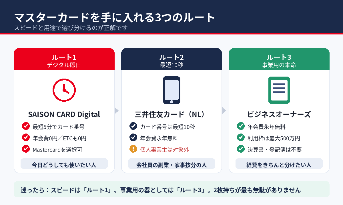 マスターカードを手に入れる3つのルート：スピードと用途で選び分ける