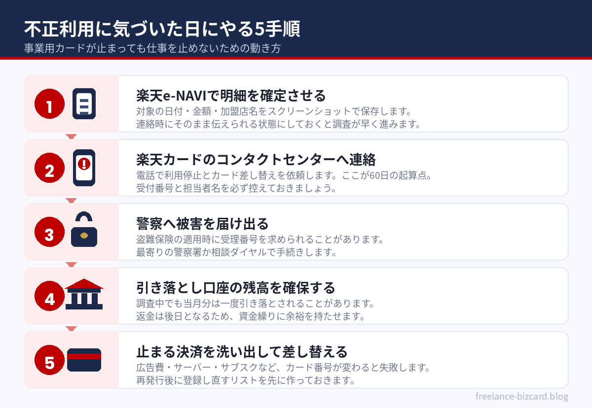 楽天カードの不正利用に気づいた日にやる5つの手順