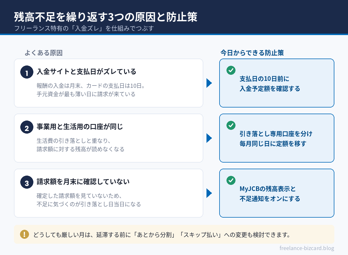 フリーランスが残高不足を繰り返す3つの原因と防止策