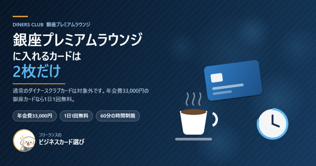 ダイナースクラブ銀座プレミアムラウンジに入れるカードは2枚だけと示したアイキャッチ画像