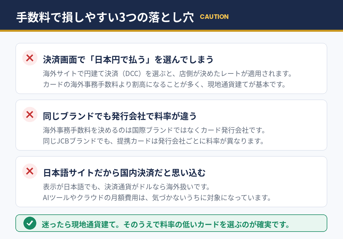 海外事務手数料で損しやすい3つの落とし穴
