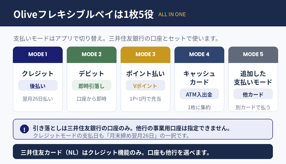 Oliveフレキシブルペイの5つの支払いモード