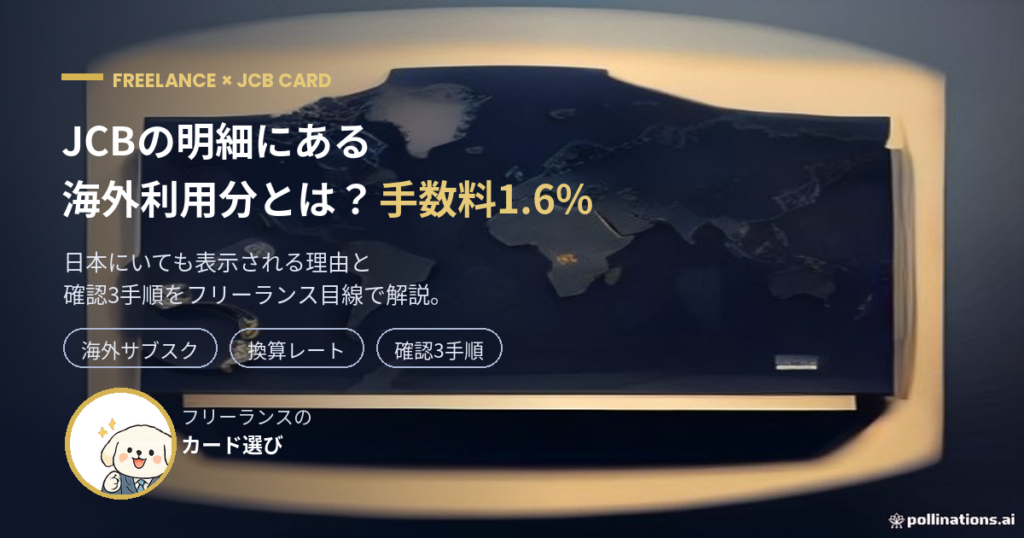 JCBの明細にある海外利用分と手数料1.6%を解説するアイキャッチ